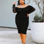 Long Sleeved Black Mesh Bodycon
