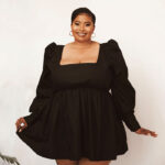 Black Long Sleeved Short Doll Dress