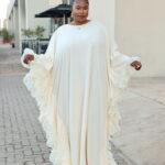 Cream Frill Kaftan Maxi Dress