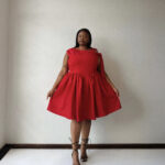 Red Side Pleats Short Dress