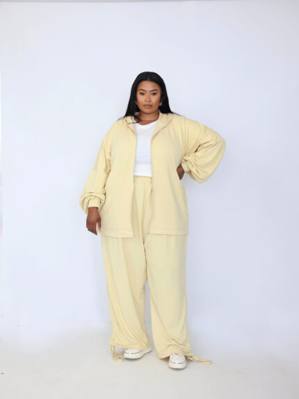 Light Yellow Drawstring Tracksuit 2 Piece Set