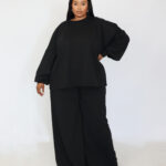 Black Round Neck Tracksuit 2 Piece Set