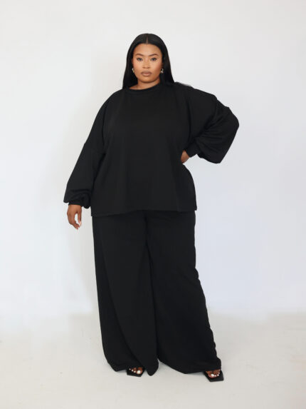 Black Round Neck Tracksuit 2 Piece Set