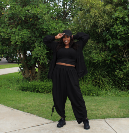 Black  Drawstring Tracksuit 2 Piece Set