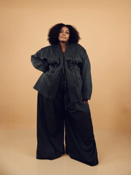 Black Stripped Maxi Pants Suit