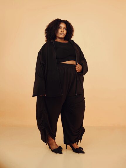 Black Drawstring Tracksuit 2 Piece Set