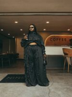 Black Stripped Maxi Skirt & Zipper Jacket - Image 2