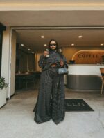 Black Stripped Maxi Skirt & Zipper Jacket