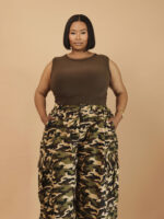 Brown Sleeveless Round Neck Top